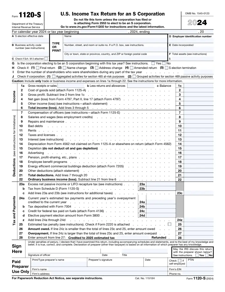 IRS Form 1120S IRS Form 1120S