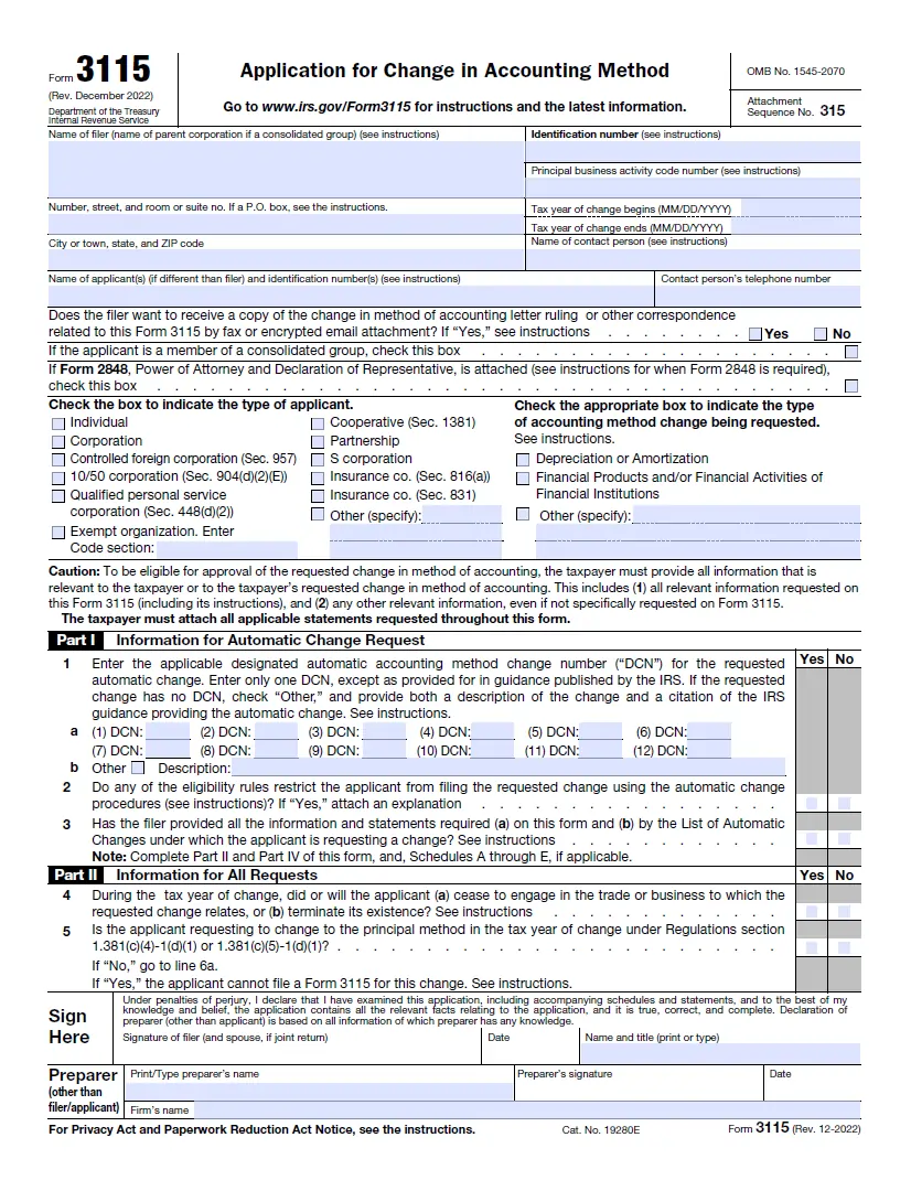 IRS Form 3115 IRS Form 3115 (Page 1)