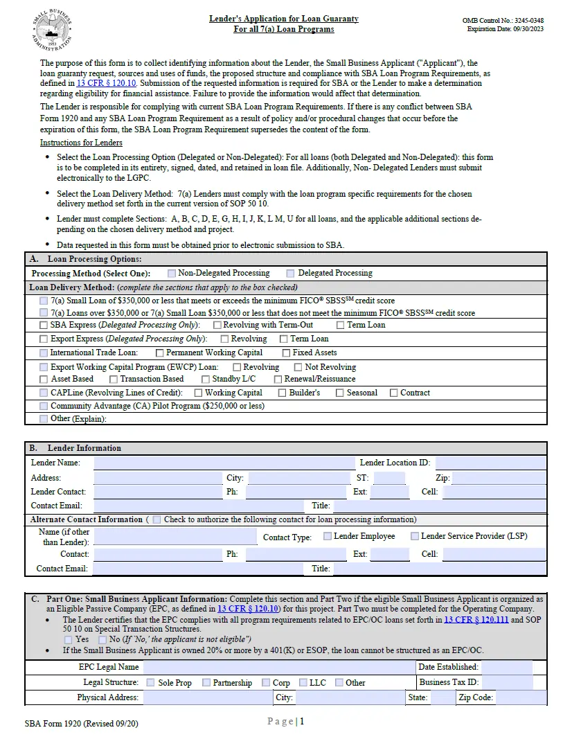 SBA Form 1920: A Comprehensive Guide For Small Business Owners And Lenders