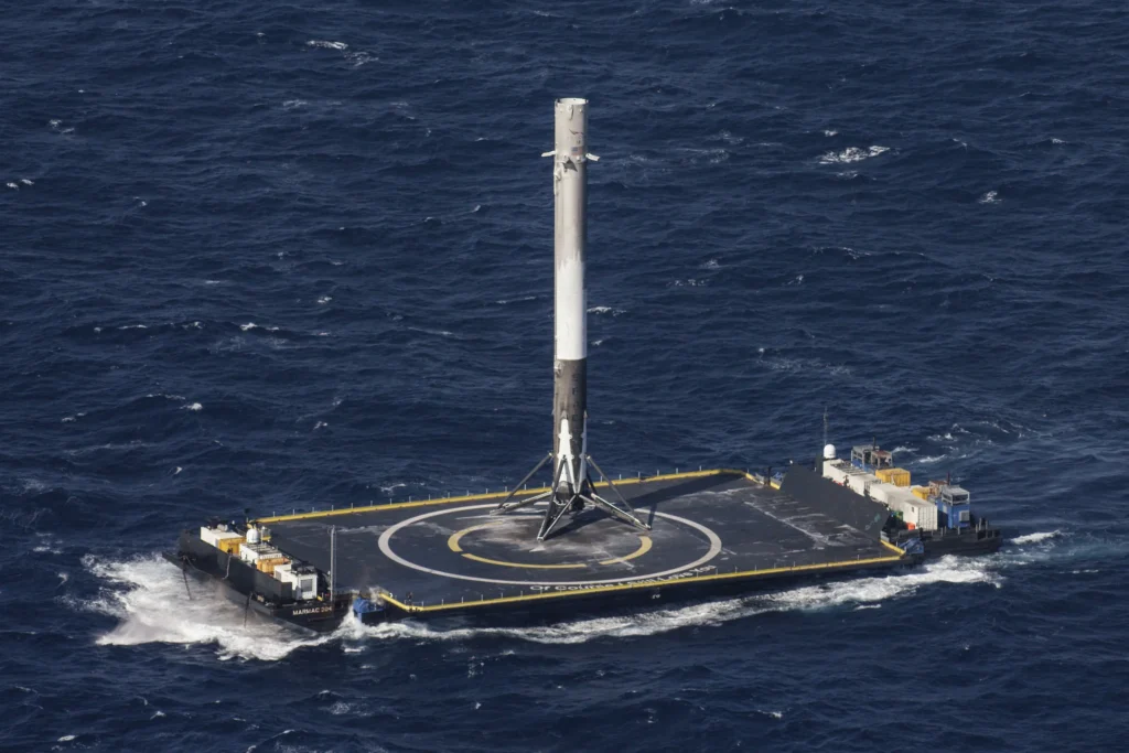 First stage of a Falcon 9 Full Thrust rocket on the autonomous spaceport drone ship (ASDS). First stage of a Falcon 9 Full Thrust rocket on the autonomous spaceport drone ship (ASDS)