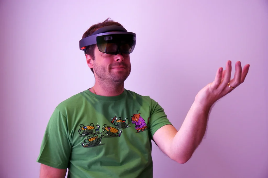 Man wearing Microsoft HoloLens