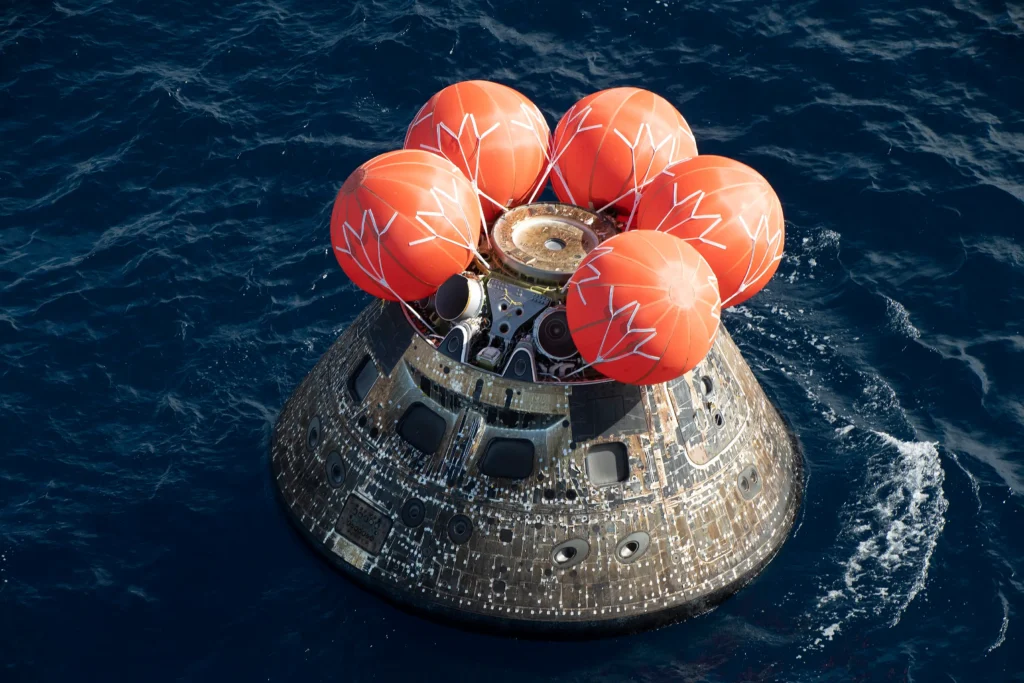 Orion shortly after splashdown in the Pacific Ocean on December 11, 2022. Orion shortly after splashdown in the Pacific Ocean on December 11, 2022.