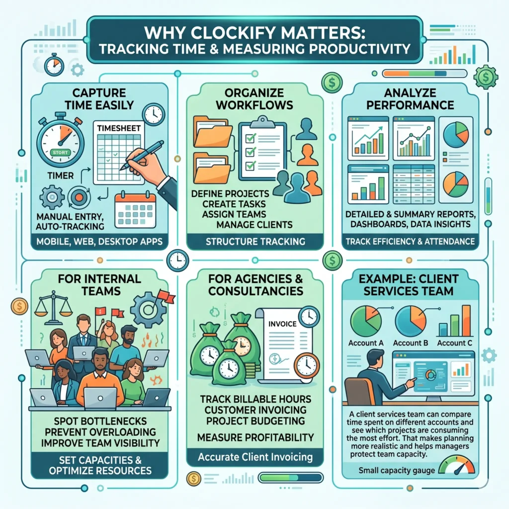 Clockify for time tracking and productivity measurement
