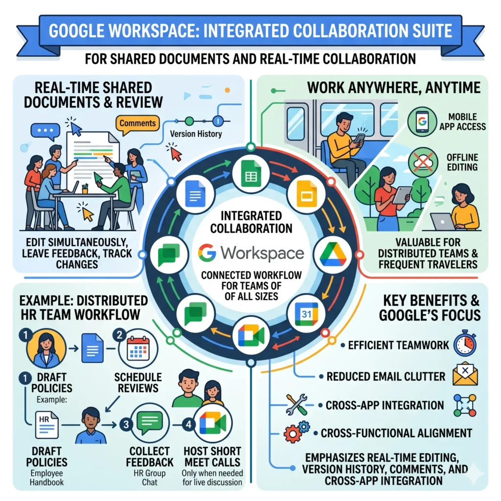 Google Workspace for shared documents and real-time collaboration