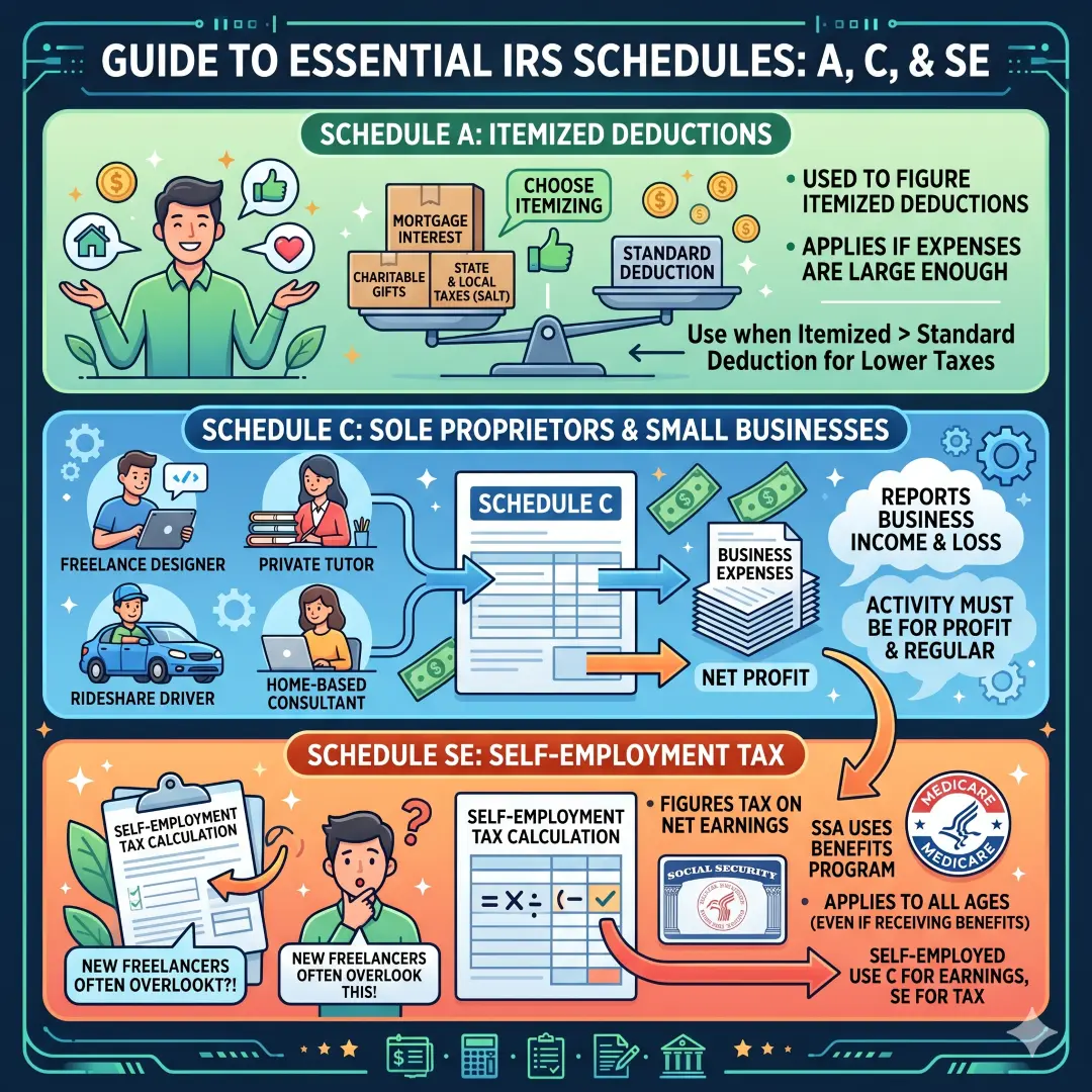 Guide to essential IRS Schedule A, Schedule C, and Schedule SE