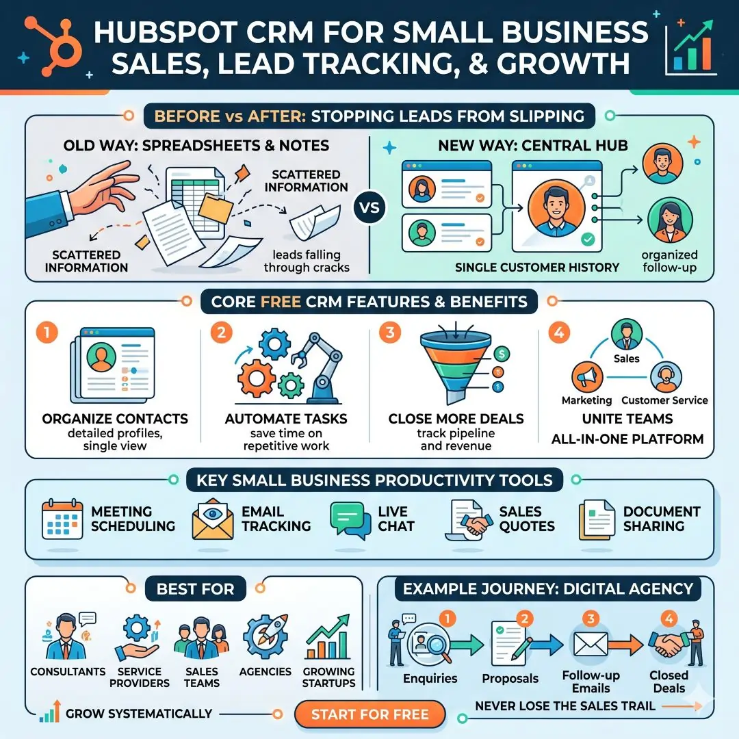 HubSpot CRM for sales, lead tracking, and customer growth