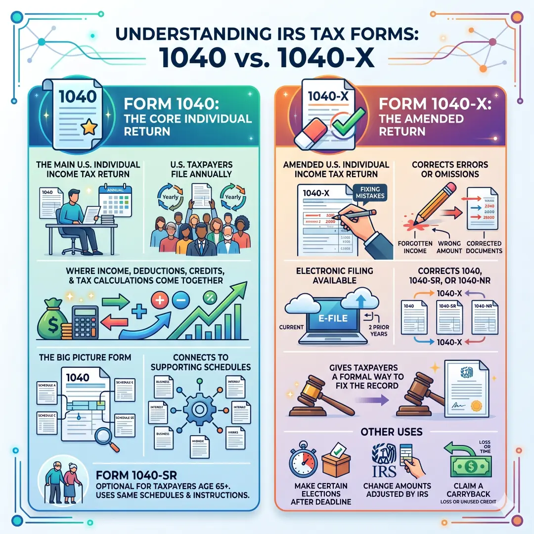 IRS Tax Form 1040 and 1040-X