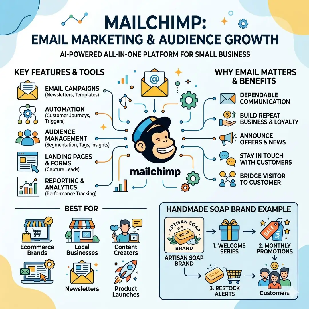 Mailchimp for email marketing and audience growth
