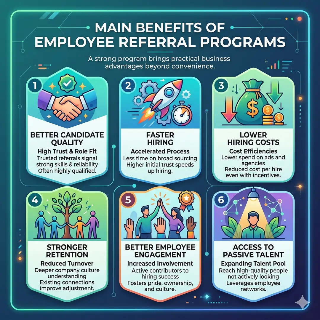 Main Benefits of Employee Referral Programs. Main Benefits of Employee Referral Programs