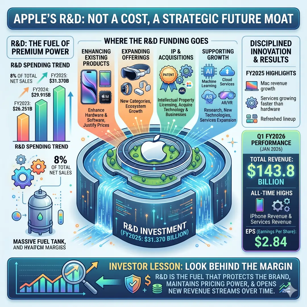 Research and development is not a cost center in Apple’s model, it is a future moat